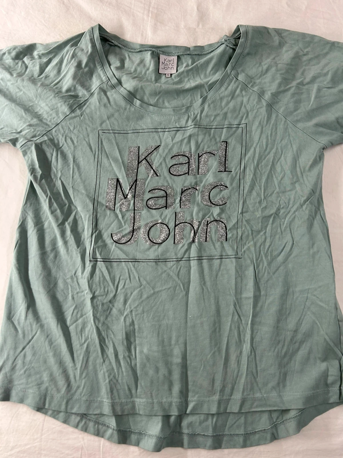 Groen bedrukt T-shirt Karl marc john stijl Y2K maat s – photo 2